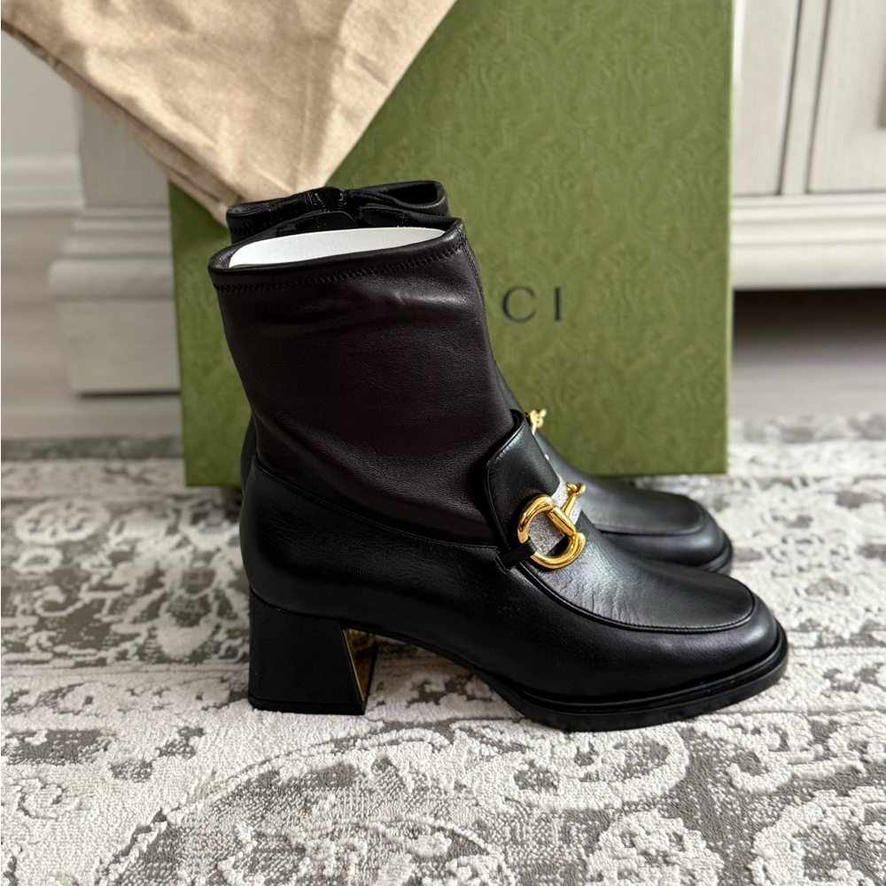 Gucci QUENTIN/NAPPA STRETCH Black Leather Ankle Boots - Picture 3 of 12